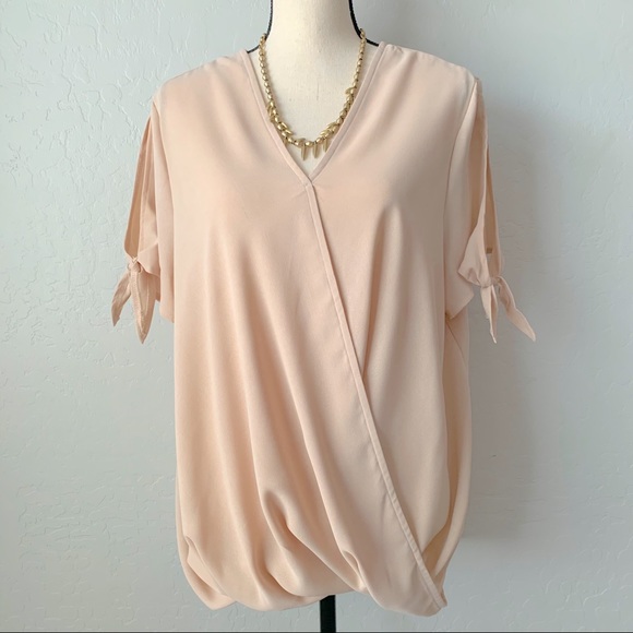 Blush Pink Surplice Top with Tie Sleeves - Picture 4 of 6